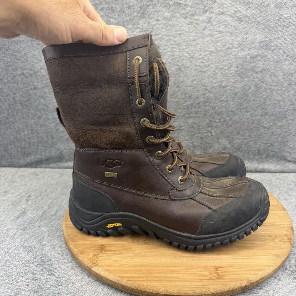 UGG Boots Womens Size 9 Brown Leather Shearling Mid Calf Winter Snow Vibram 5446